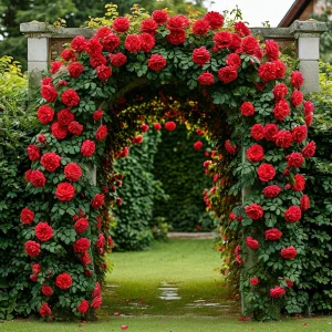 Роза плетистая Алый Триумф купить по цене от 319р. в интернет-магазине «Посадика» с доставкой почтой в в Вереяе и по всей России – [изображение №1].